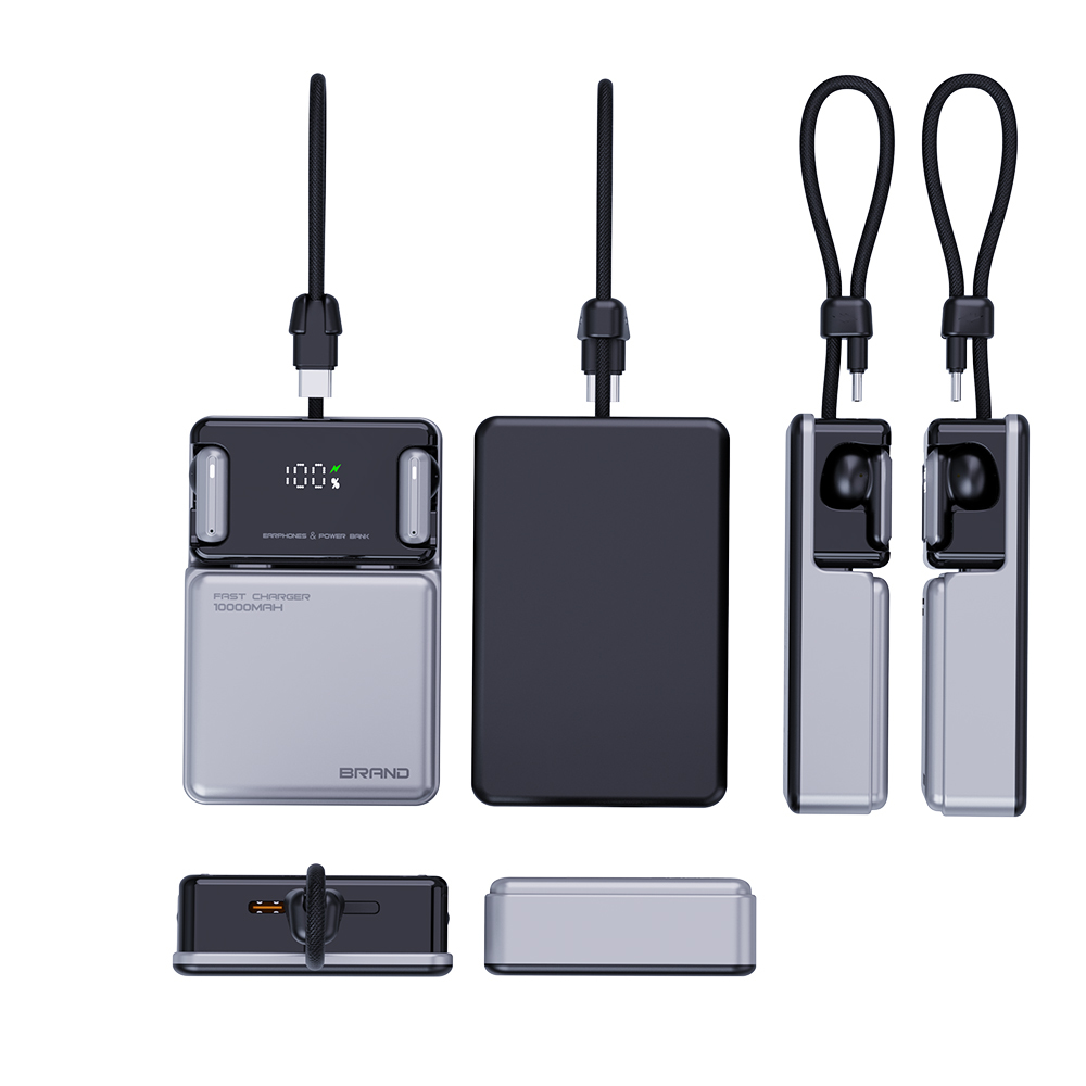 Portable 10000mAh Power Bank,Built-in TWS Earphones