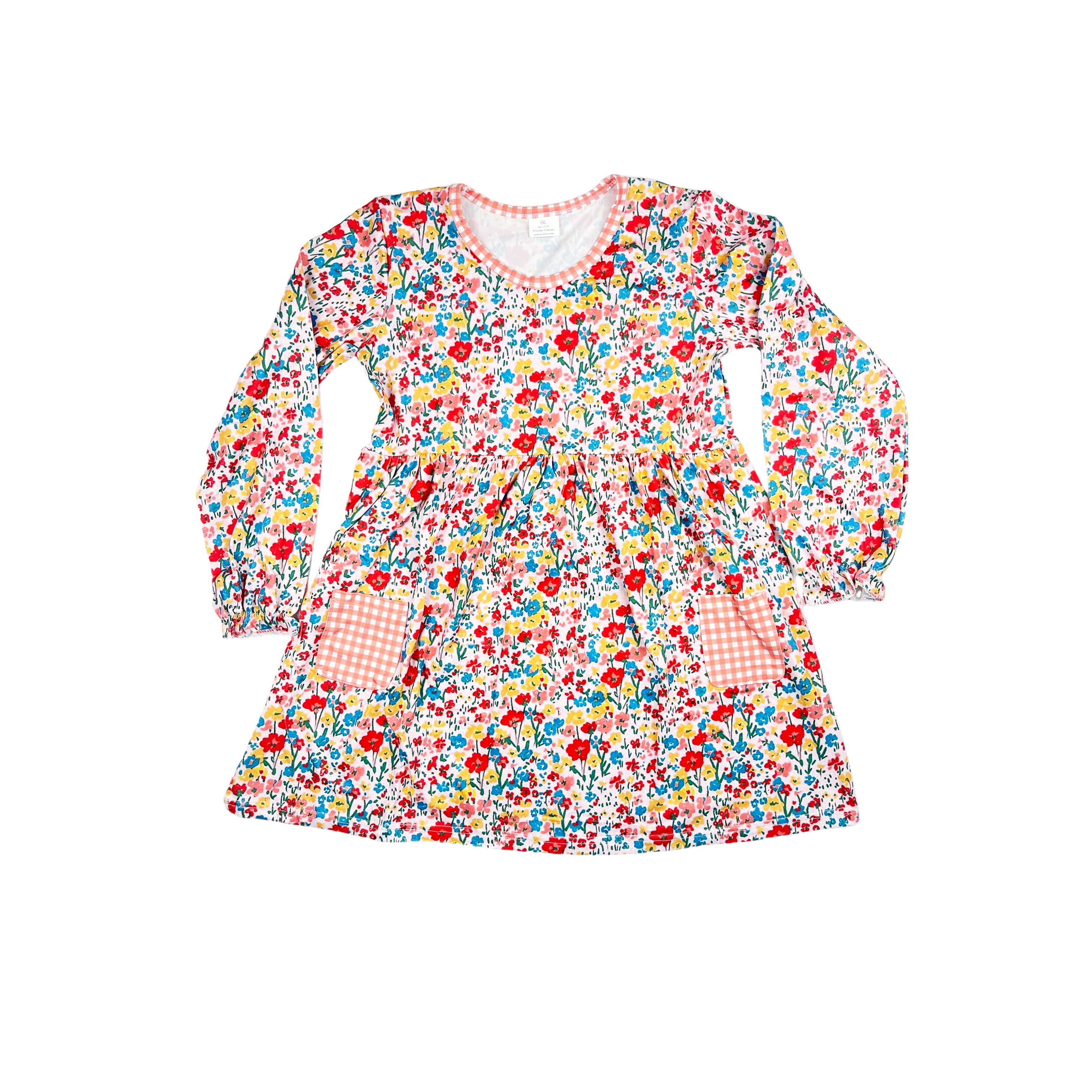 Long Sleeve Red yellow Floral Dress with shorts girls outfits
