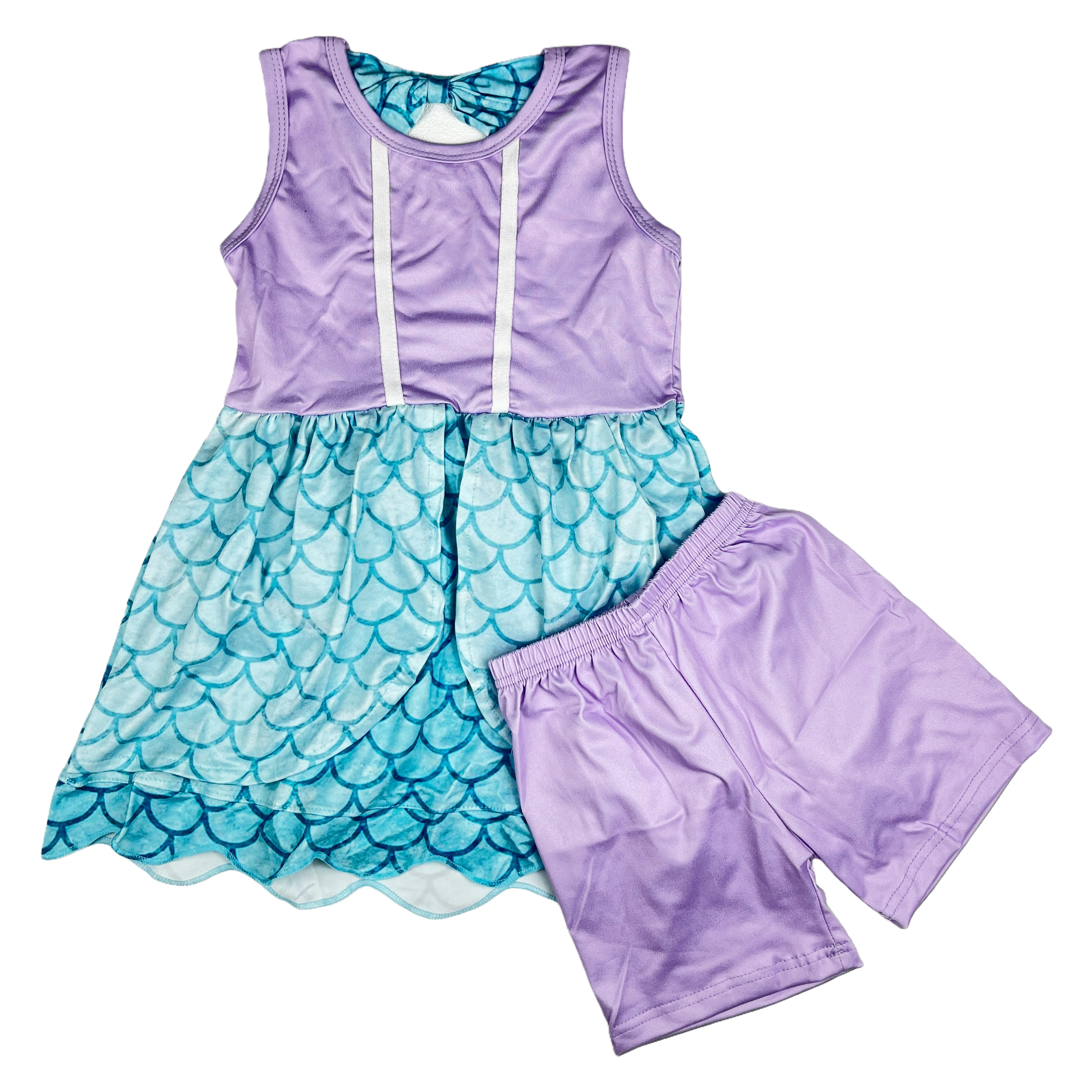 Girls Summer Fish scale pattern Knee Length Dresses