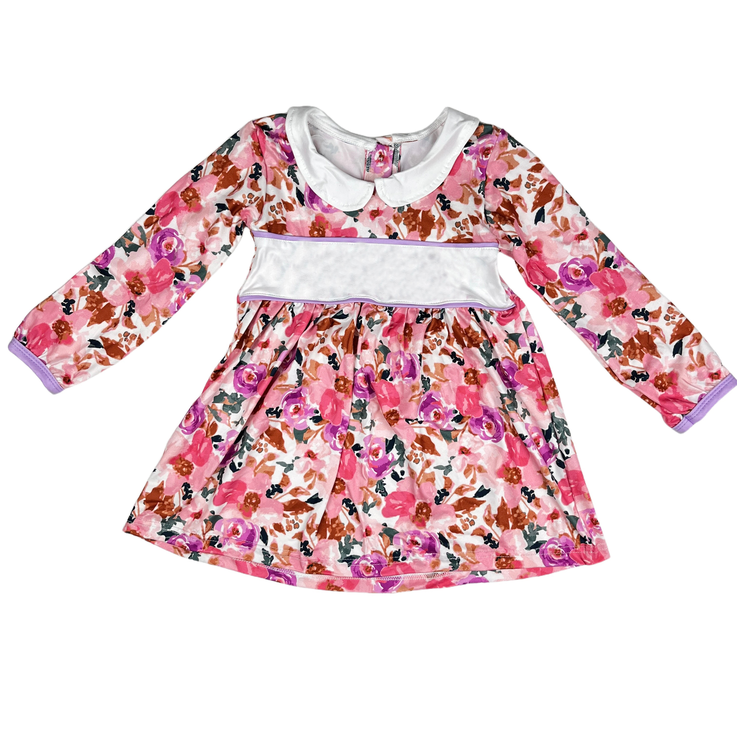Peter Pan Milk Silk Floral Printed Long Sleeve Dress