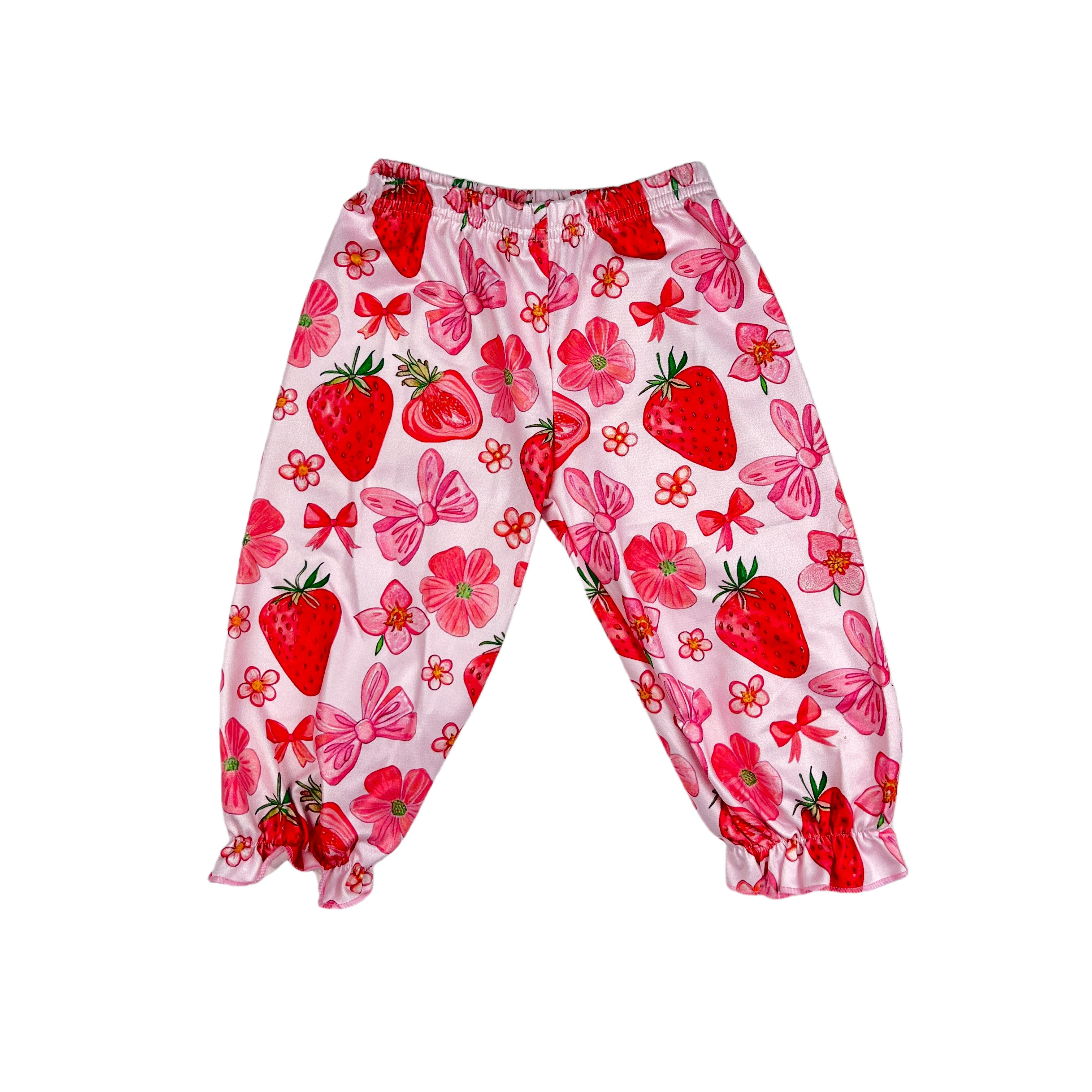 Custom Designs Strawberry Print Short Sleeve  ruffle child's Dress