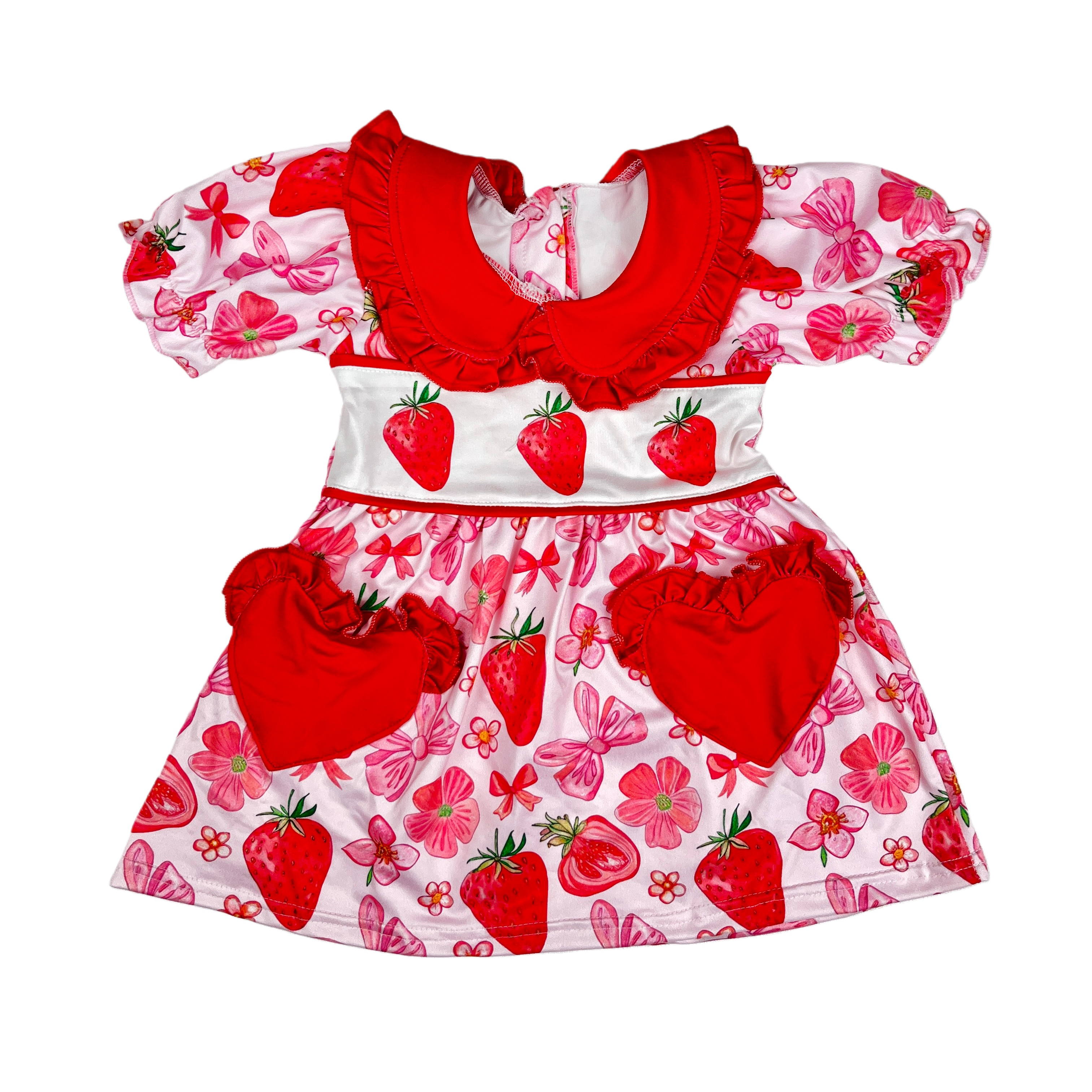 Custom Designs Strawberry Print Short Sleeve  ruffle child's Dress
