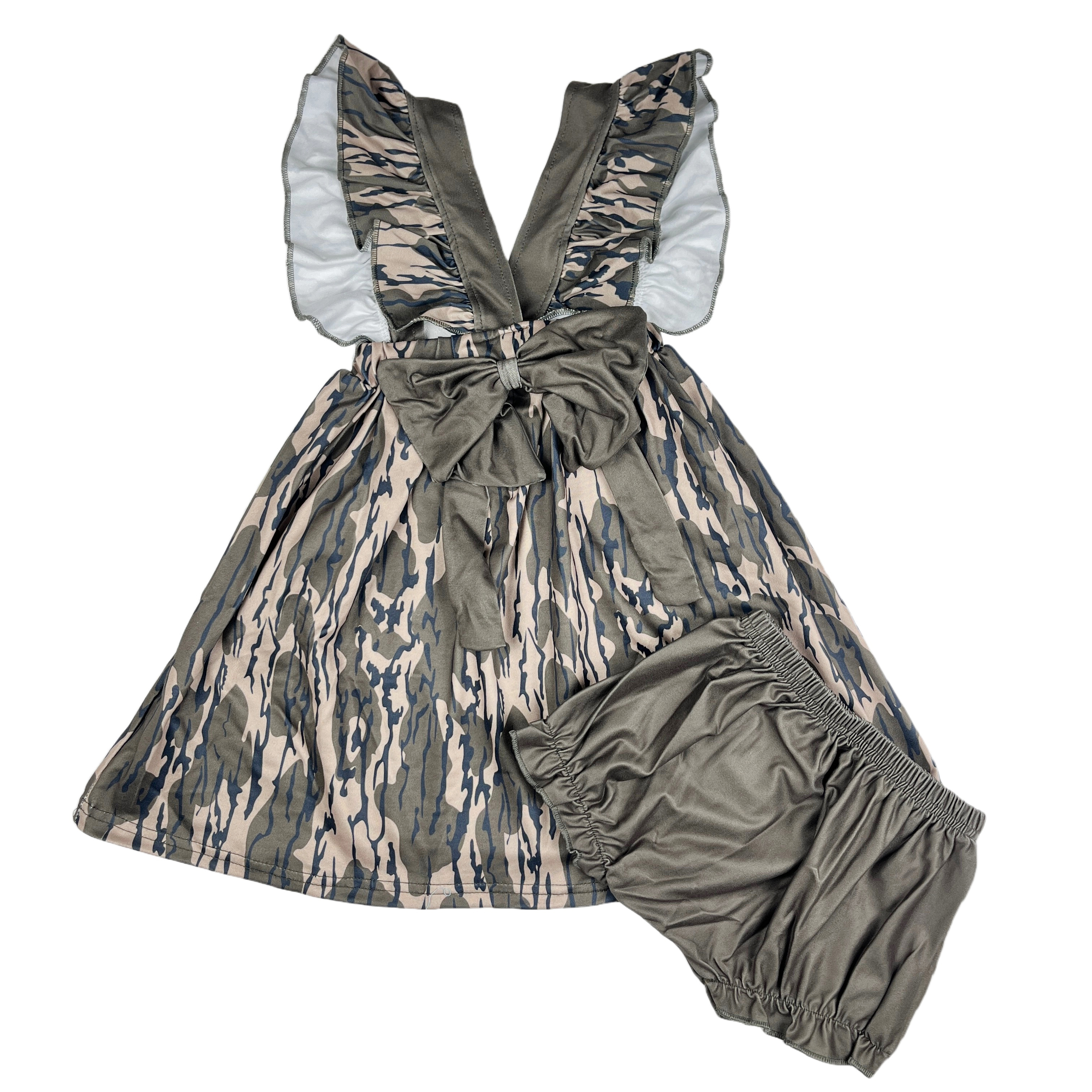 Toddler Boutique Clothes Girls Summer Dresses Brown Camo Leaf Ruffle Sleeveless Dress