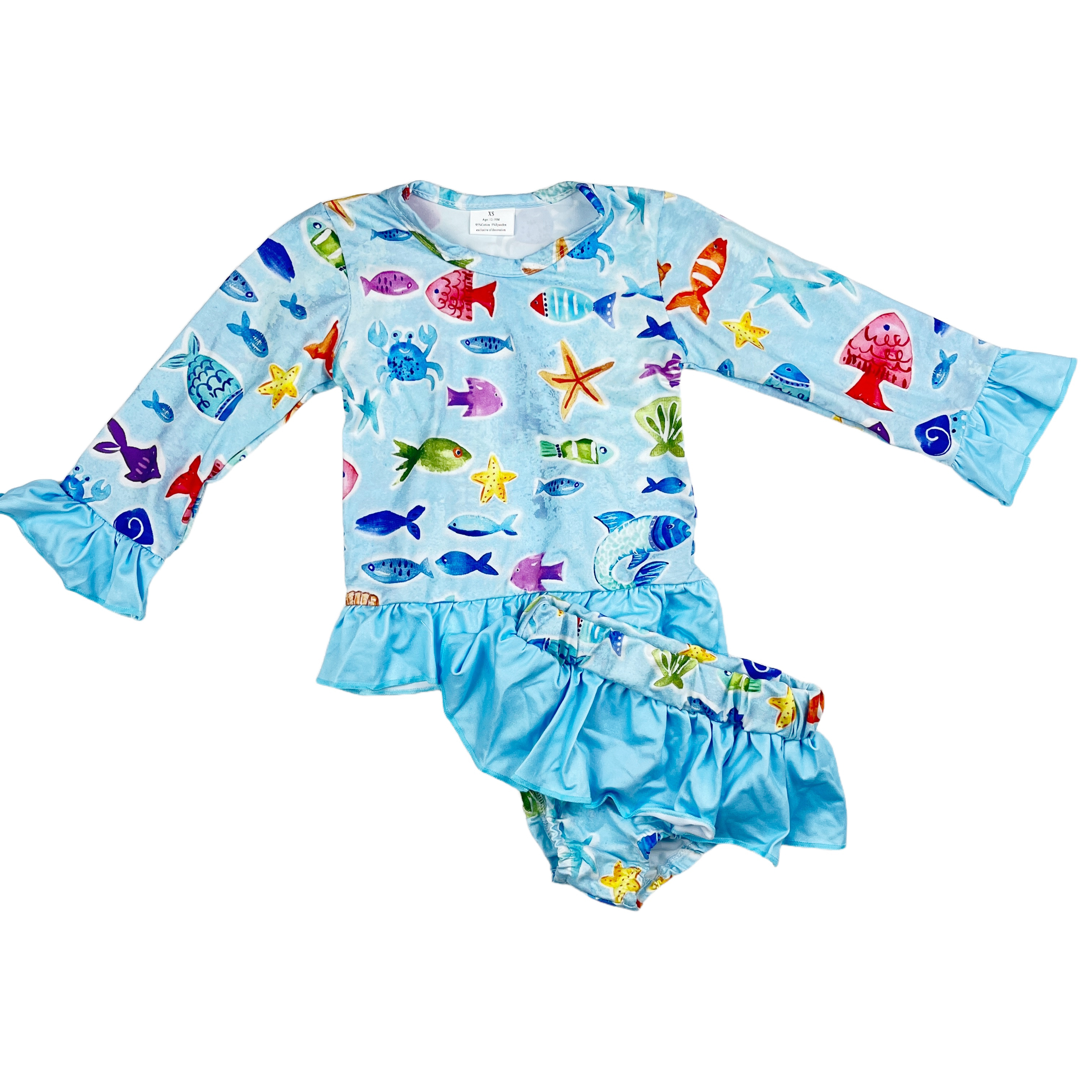 Children's Clothing Sweet Style fish Print shirting with bummies baby sets