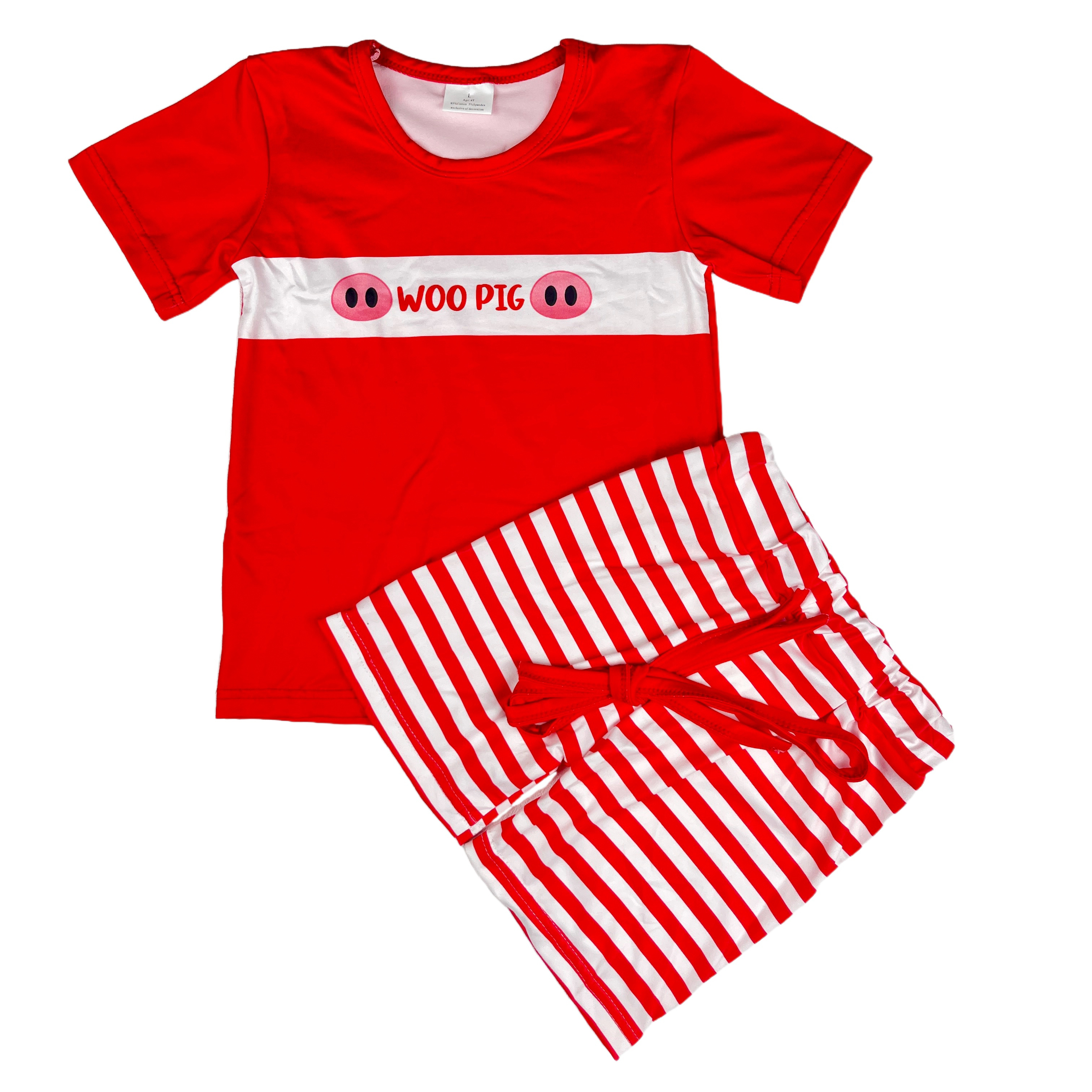 High Quality Wholesale Western Clothes  Red Short Sleeve red and White stripe Shorts Set