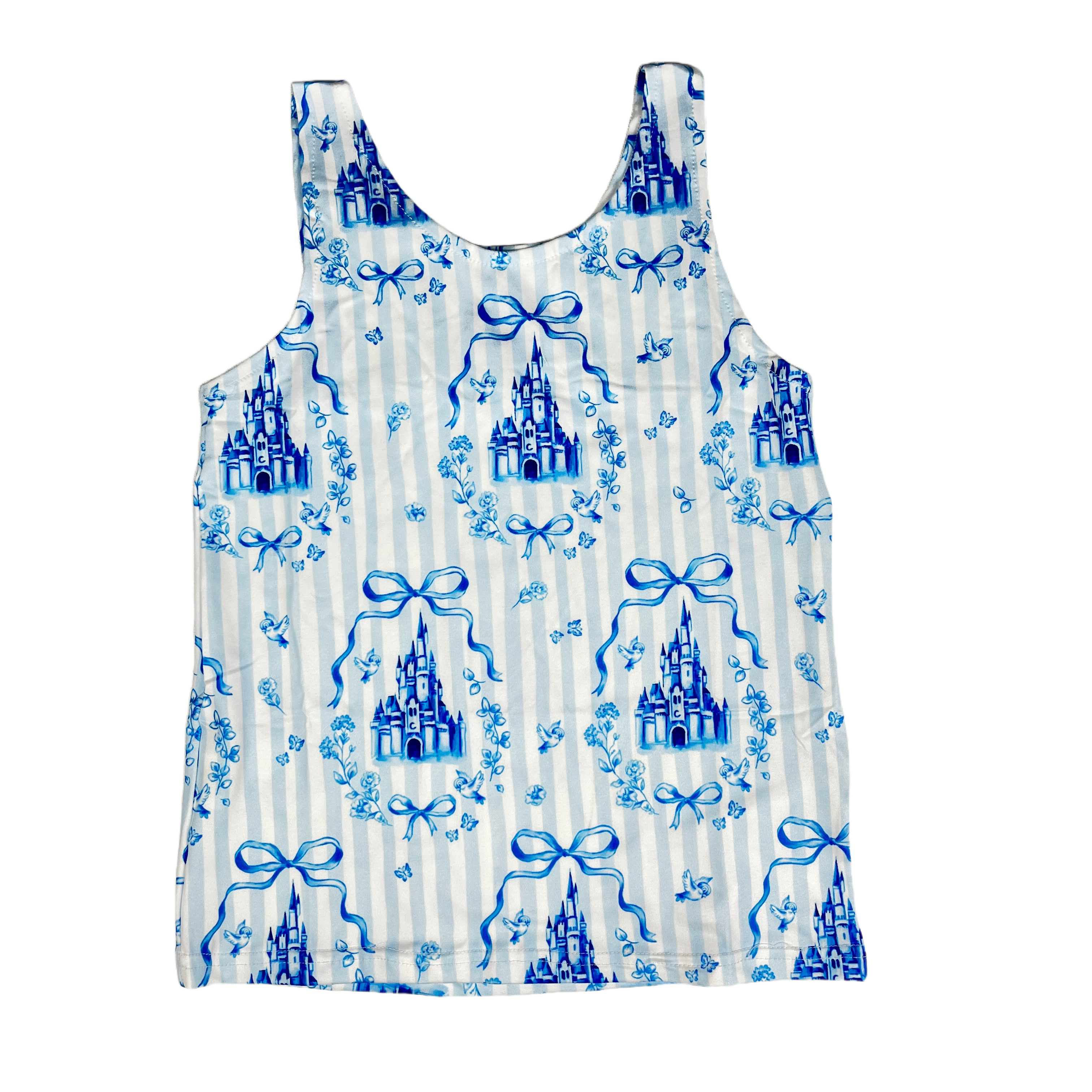 Sleeveless Stripe Bows Castle Short Wholesale Girls Yoga Activity Wear Knee Length Dress set
