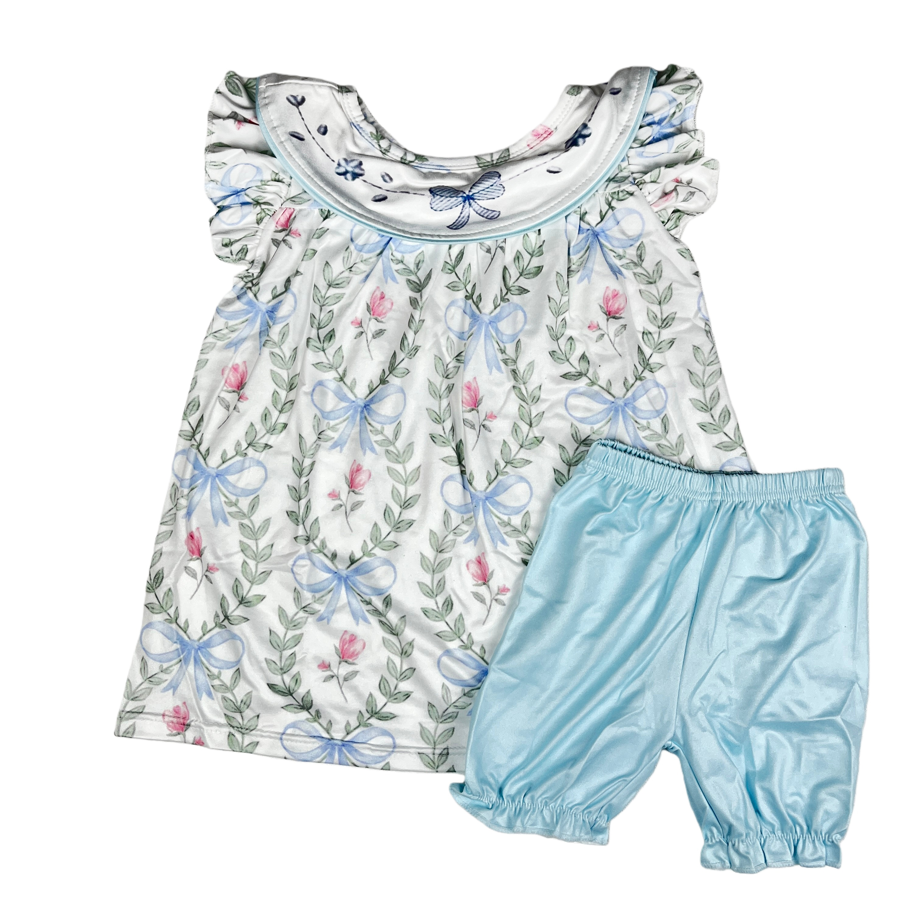 Baby Girls Dresses Short Sleeve Embroidery Print Kids set Summer Clothing