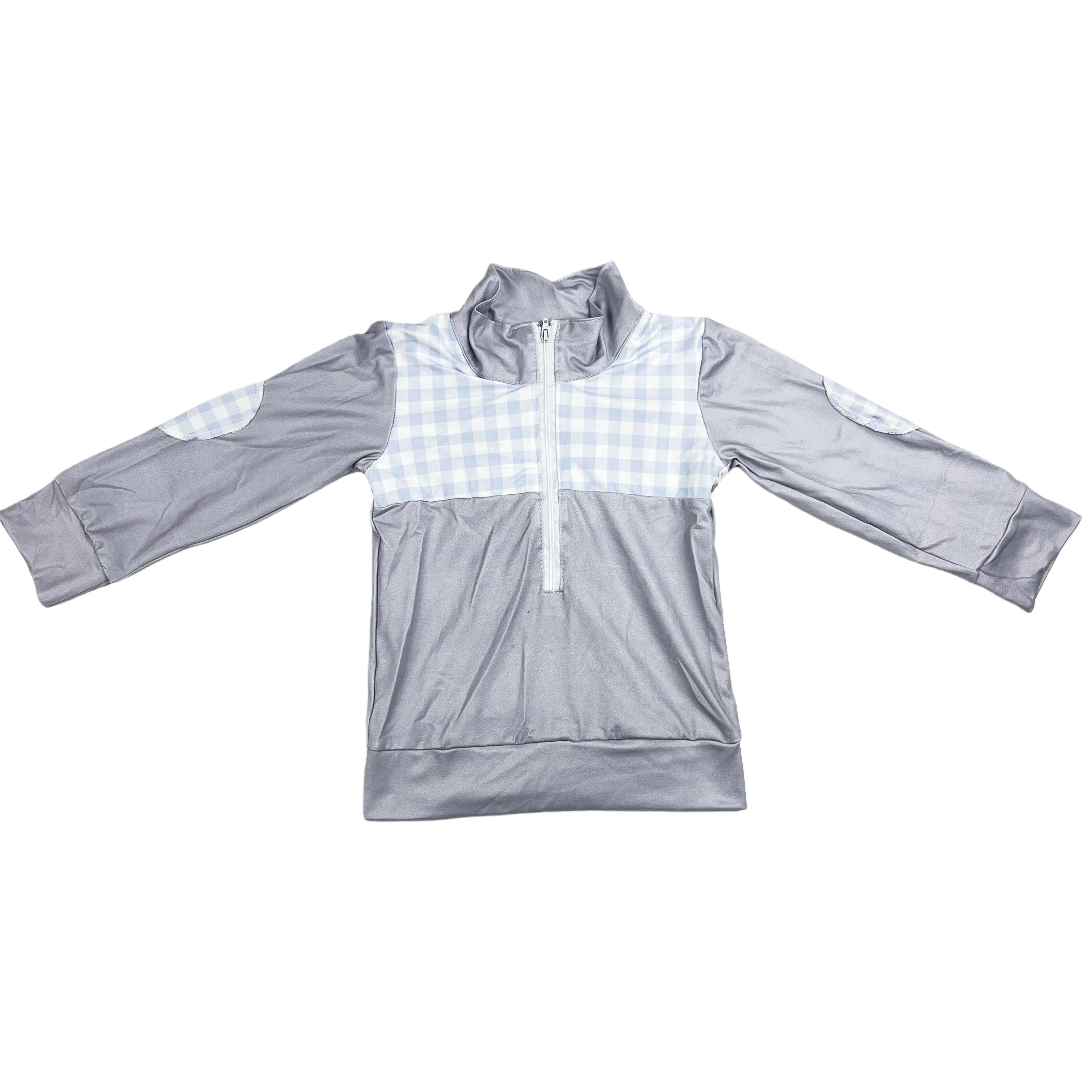 Wholesale Clothing Kids Fall Fashion Gray Plaid Zip up t Shirt Long Sleeve Top Boy Clothes