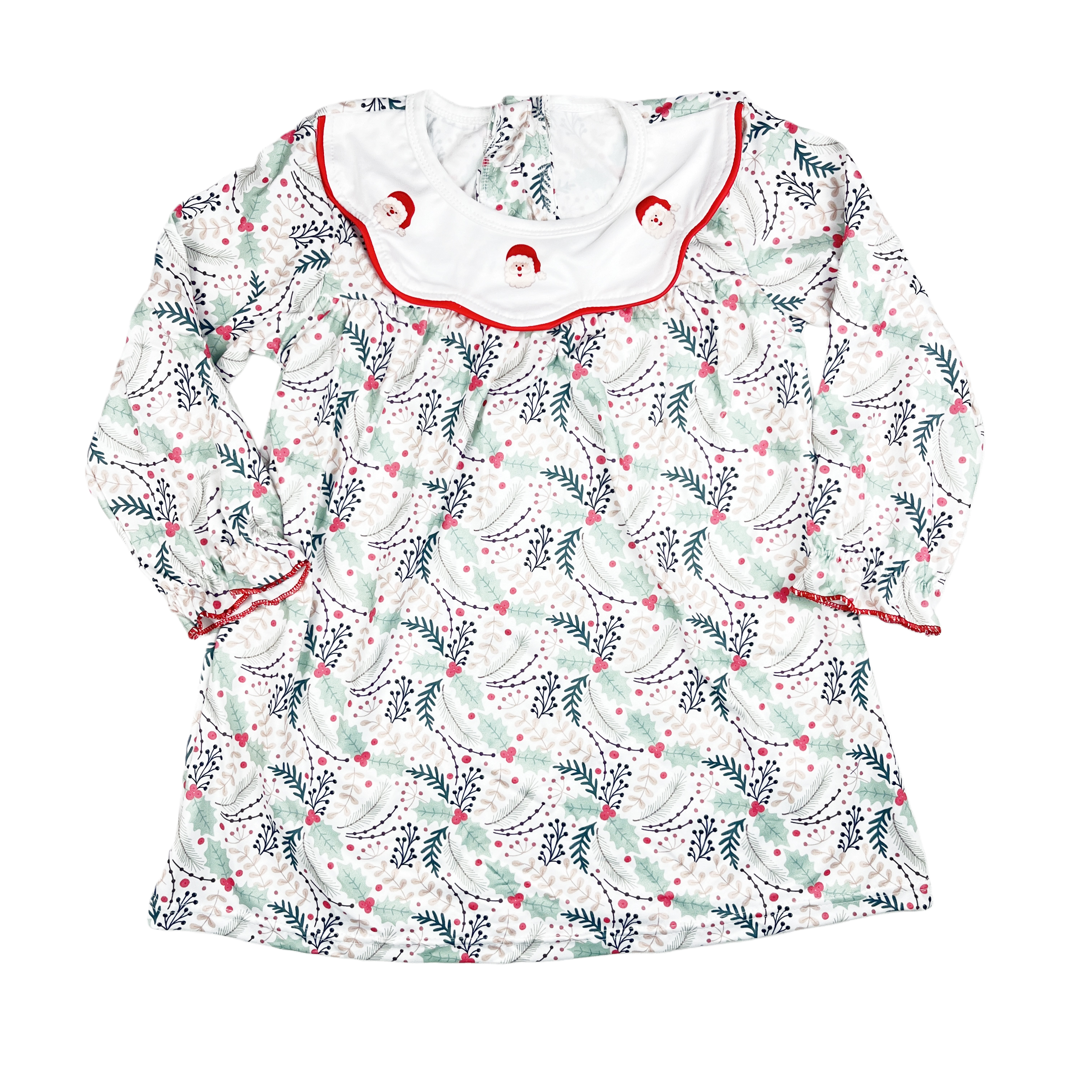 High Quality Kids Clothing Merry Christmas Printed Red Ruffle Long Sleeve Christmas Baby Clothes
