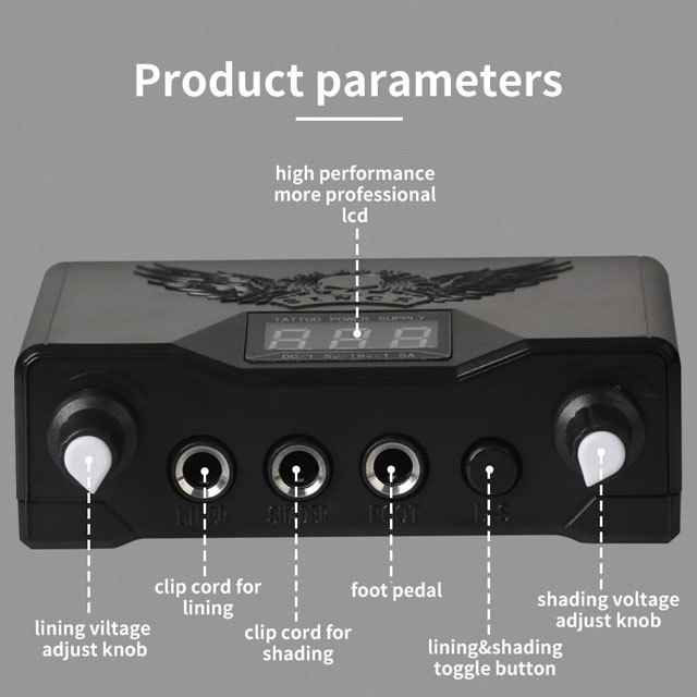Digital Dual Tattoo MaChine Clip Cord Professional LCD Tattoo Power Supply With Eagle Pattern