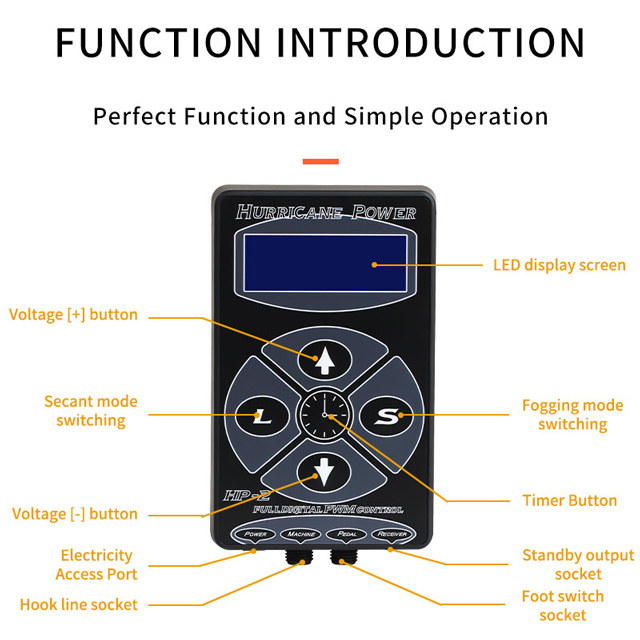 Upgrade Hurricane Tattoo Power Supply HP-2 Tattoo Power Supply Digital Dual LED Display Black Kits For Machine Body Art
