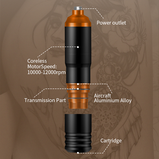 Rotary Tattoo Pen Machine RCA Interface Import Motor Aircraft Aluminum Alloy Permanent Makeup Tattoo Gun Pen
