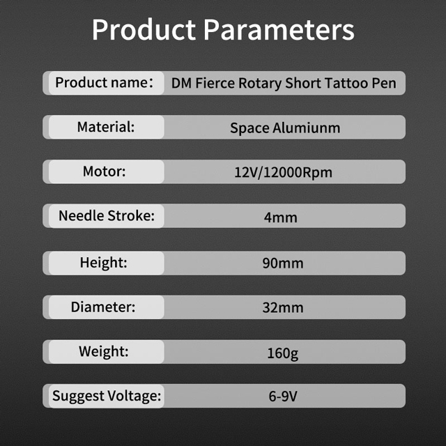 DM Fierce Short Tattoo Machine Pen RCA Cord Aircraft Aluminum Strong Motor Rotary Tattoo Machine For Shader Liner