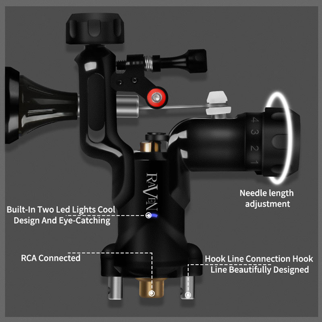 Raven Rotary Tattoo Machine One Touch Hit Adjuster Direct Drive Powerful Tattoo Machine