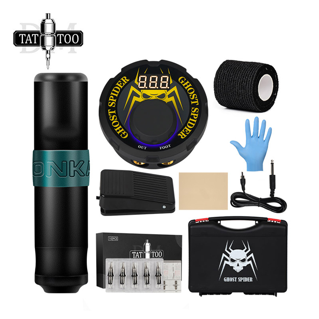 Professional Tattoo Kit Rotary Machine LCD Power Supply Foot Pedal Cartridge Needles Complete Tattoo Set For Starter