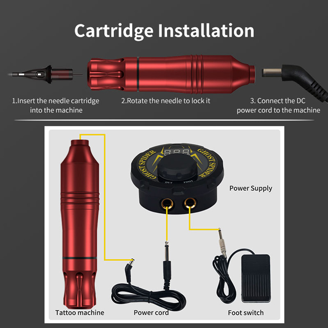 Rotary Pen Tattoo Kit LCD Power Supply Permanent Makeup Cartridge Tattoo Machine Set For Starter Tattoo Artists