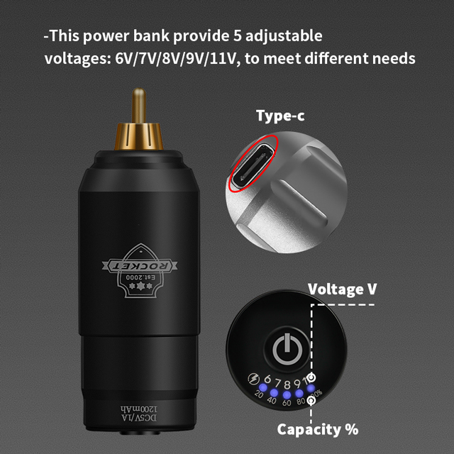 Rechargeable Wireless Tattoo Power Supply RCA Connector 1200mAh Mini Rocket Tattoo Supplies For Rotary Tattoo Machine