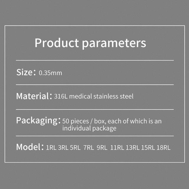 50pcs Round Liner Tattoo Needles Sterilize 1RL 3RL 5RL 7RL 9RL 11RL 13RL 15RL 18RL 0.35MM Disposable Tattoo Needle