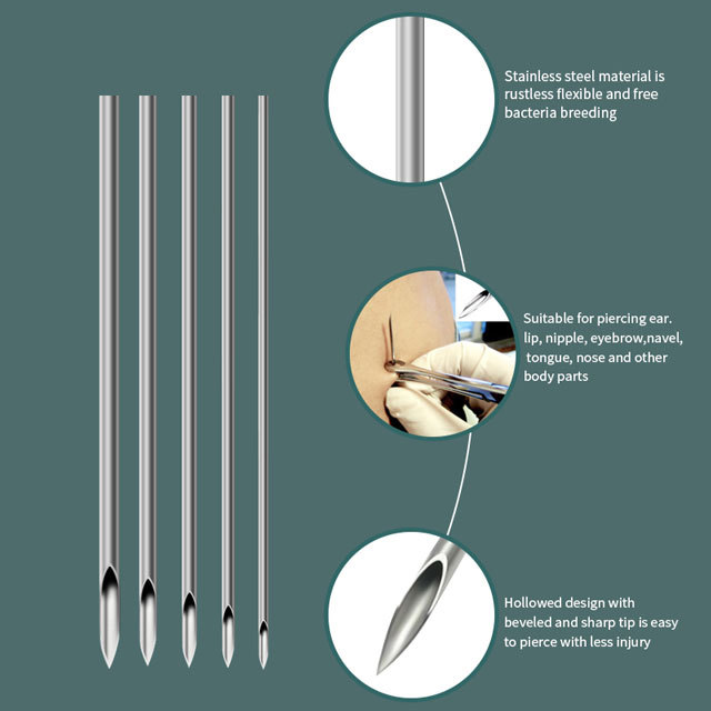 Ear Nose Sterile Piercing Needles 100Pcs 12G 14G 16G 18G 20G Disposable Body Piercing Needles Supply