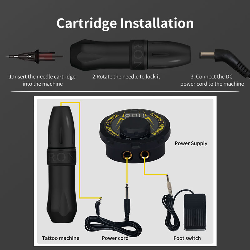 Rotary  Tattoo Pen Kit LCD Power Foot Pedal Tattoo Machine set