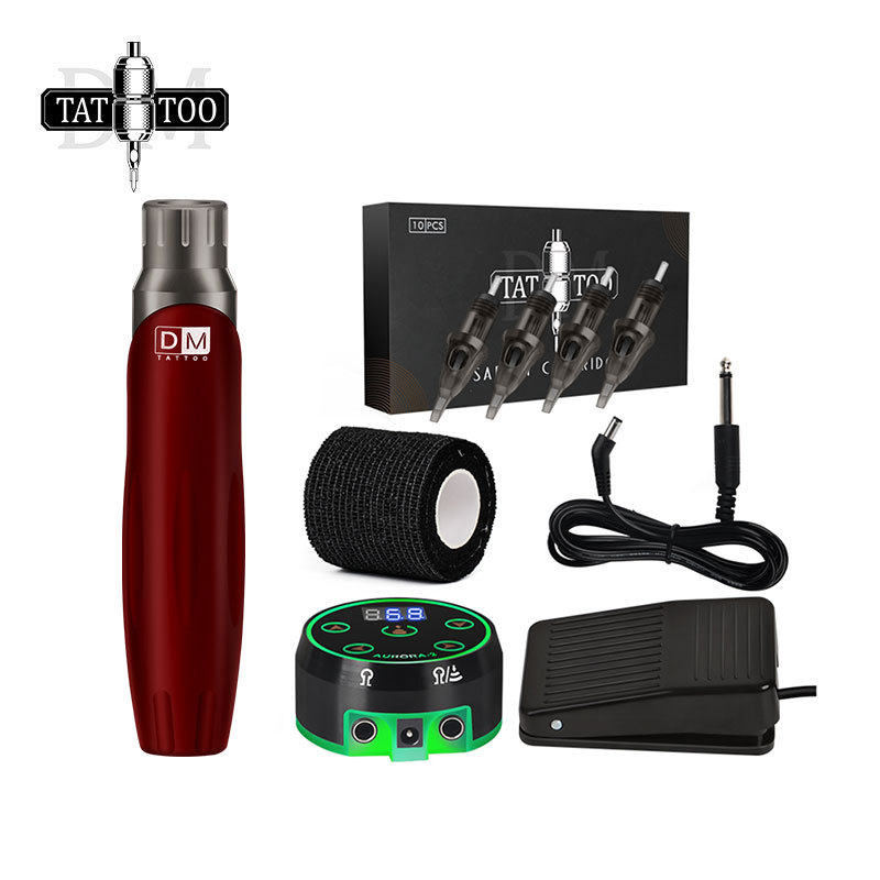 Complete DM Cartridge Pen Kit  LCD Power Supply Cartridge Tattoo Needles Set