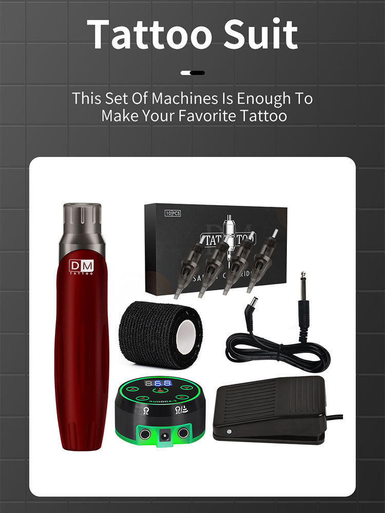 Complete DM Cartridge Pen Kit  LCD Power Supply Cartridge Tattoo Needles Set