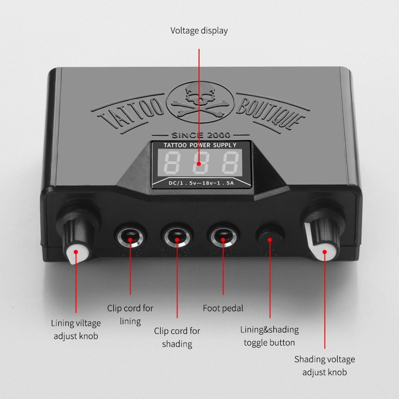 Black Dual Skull Tattoo Power Supply Professional Tattoo equipment