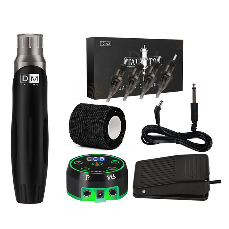 Complete DM Cartridge Pen Kit  LCD Power Supply Cartridge Tattoo Needles Set
