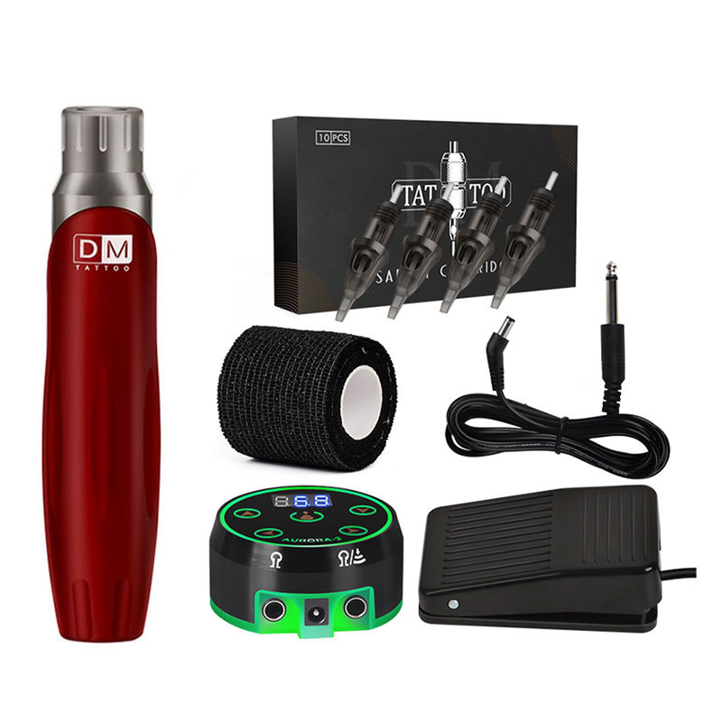 Complete DM Cartridge Pen Kit  LCD Power Supply Cartridge Tattoo Needles Set
