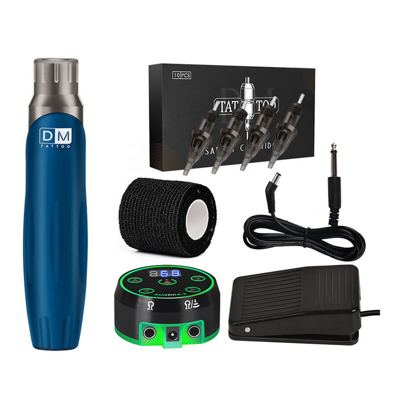 Complete DM Cartridge Pen Kit  LCD Power Supply Cartridge Tattoo Needles Set