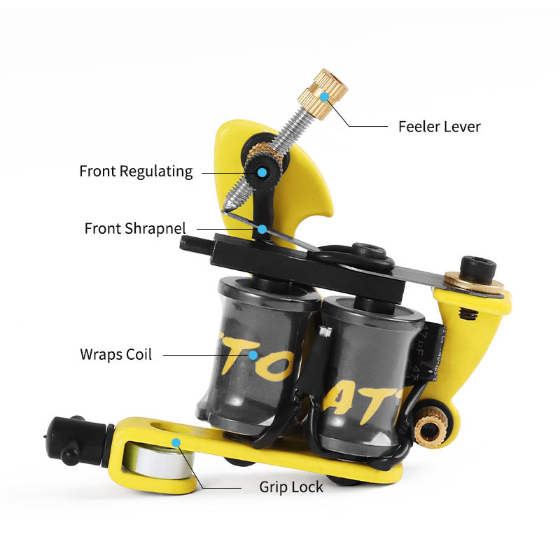 Professional Wire Cut Coil 8 Wrap Tattoo Machine Liners and Shaders Yellow Color Iron Tattoo Supplies