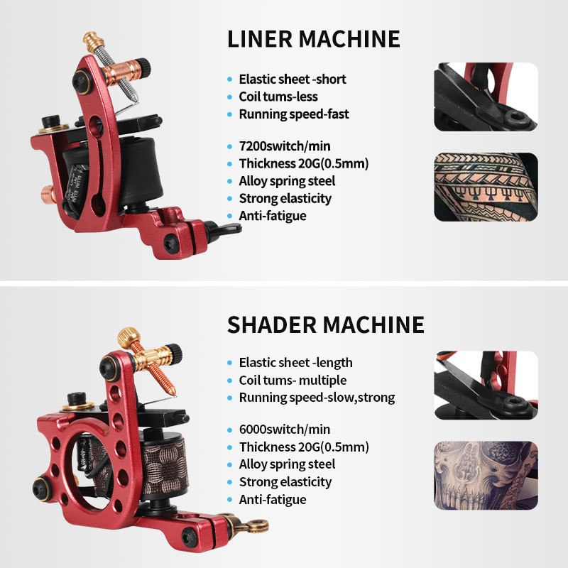 Professional Wire Cut Coil 10 Wraps Tattoo Machine Gun Liners and Shaders Red Color Handmade Casting Tattoo Supplies