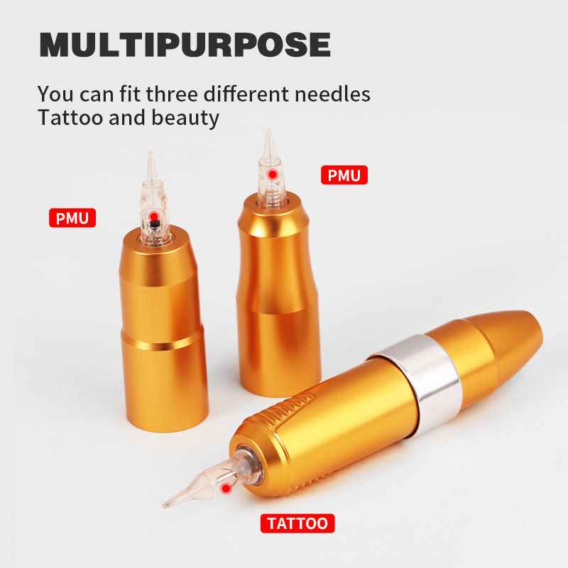 Professional PMU Tattoo Machine Set RCA Interface Thre Heads Eyebrow Eyeliner Lip Rotary Cartridge Tattoo Pen