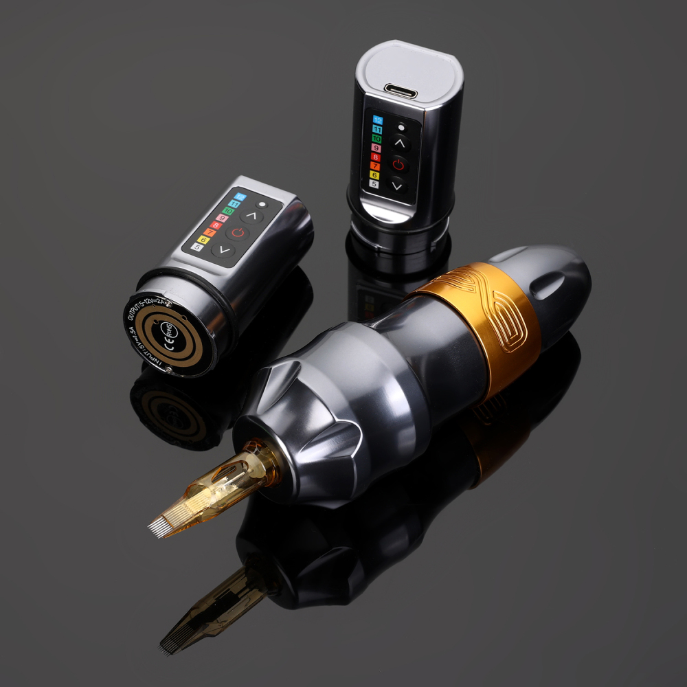 EXO Wireless Tattoo Machine Pen Set  Coreless Motor Strong Quiet Fast Charging 1800mA/h Battery Tattoo Gun