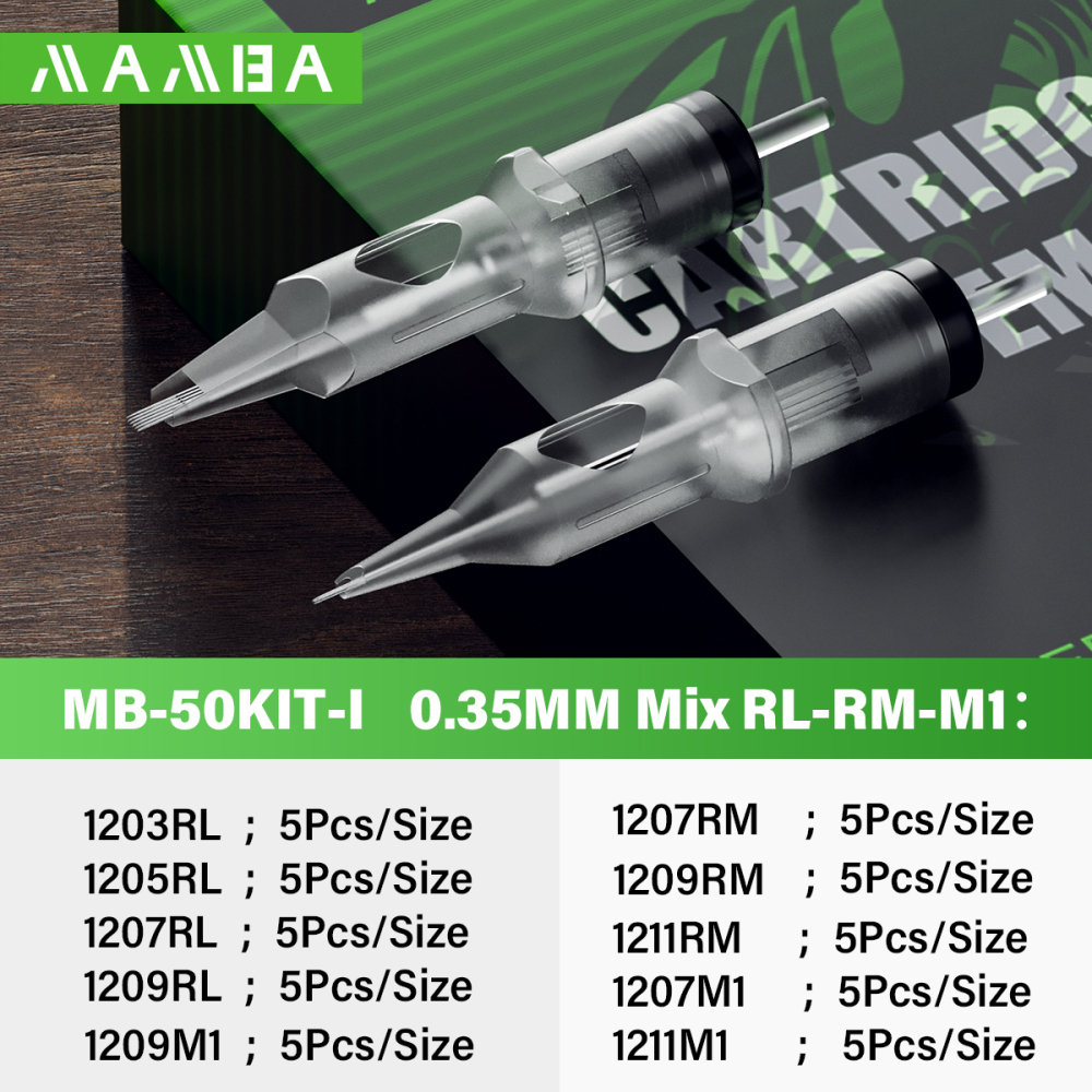 Mamba Tattoo Needles 50pcs Mixed Disposable Professional Sterilized Safety Cartridge Needle with Membrane System