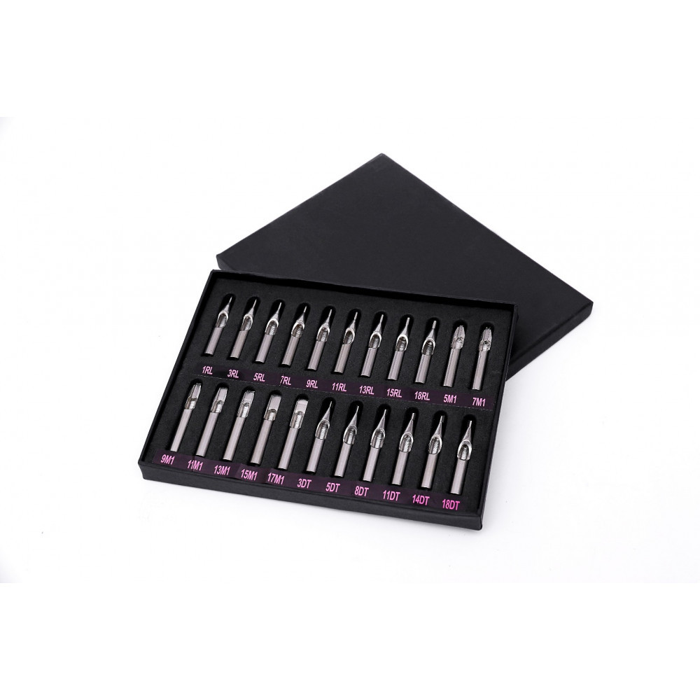 22pcs Mixed Tattoo Nozzle Tips Tubes Set  RT FT DT  Stainless Steel Tattoo Tips For Tattoo Needles Machine Grip Supply