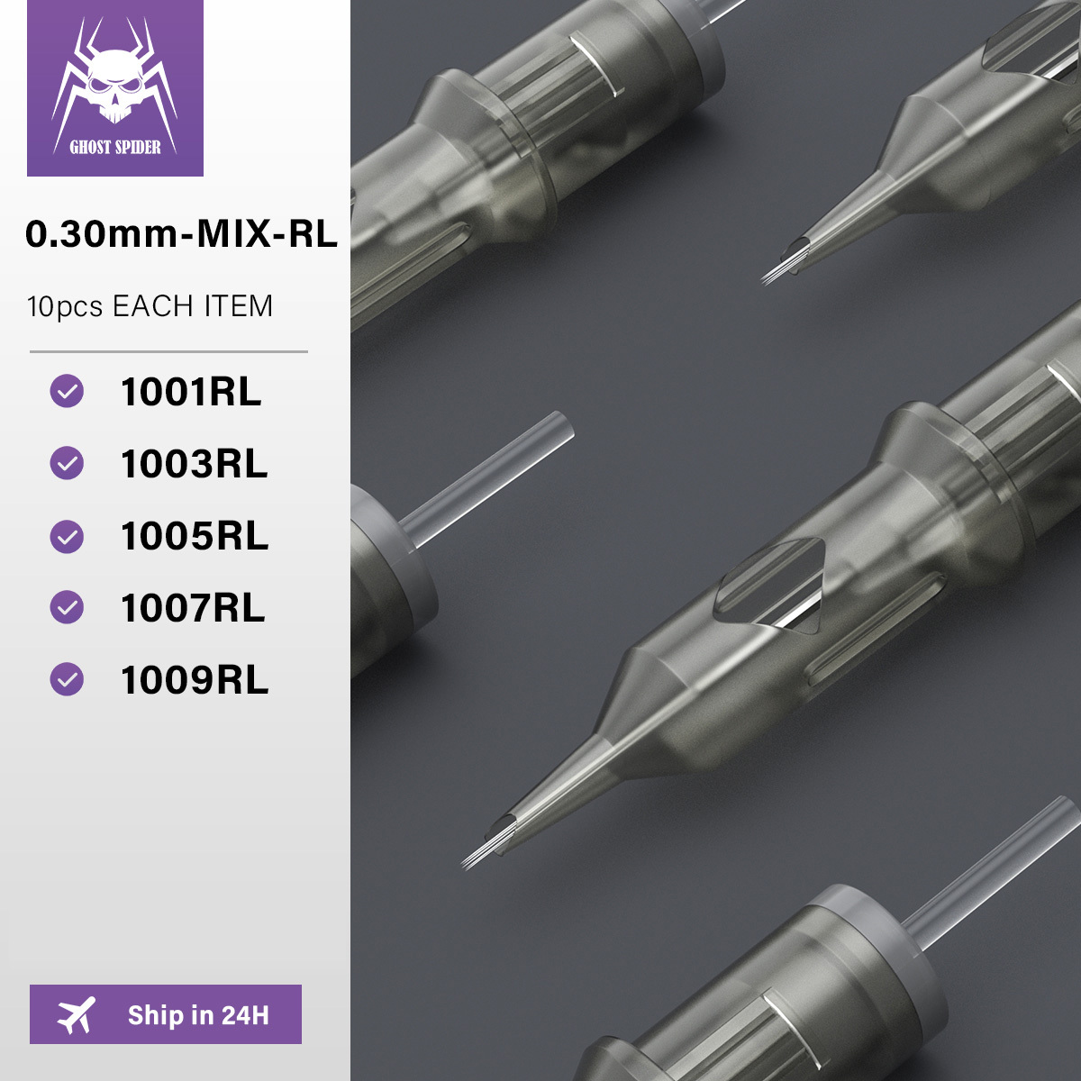 50Pcs GHOST SPIDER Standard Cartridge tattoo needles RL/RM/RS/M1 Disposable tattoo needle