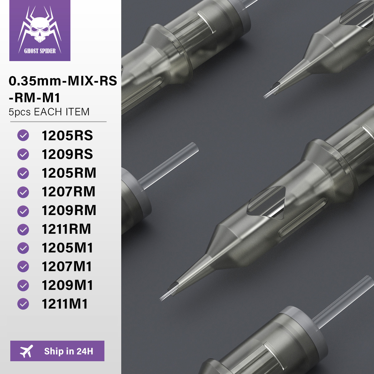 50Pcs GHOST SPIDER Standard Cartridge tattoo needles RL/RM/RS/M1 Disposable tattoo needle