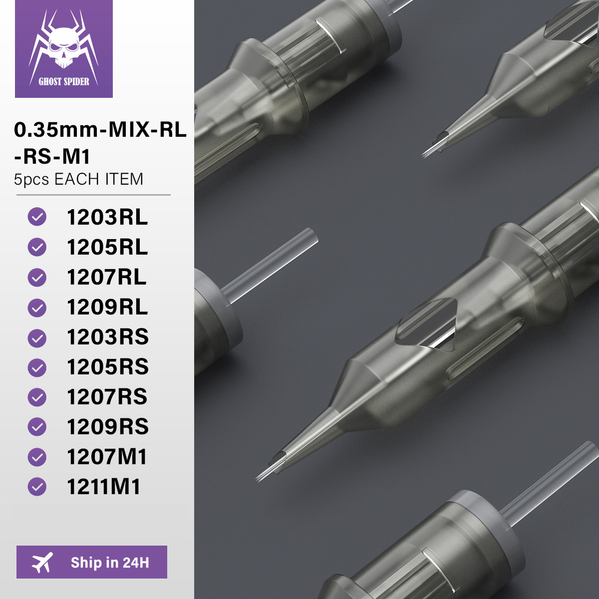 50Pcs GHOST SPIDER Standard Cartridge tattoo needles RL/RM/RS/M1 Disposable tattoo needle