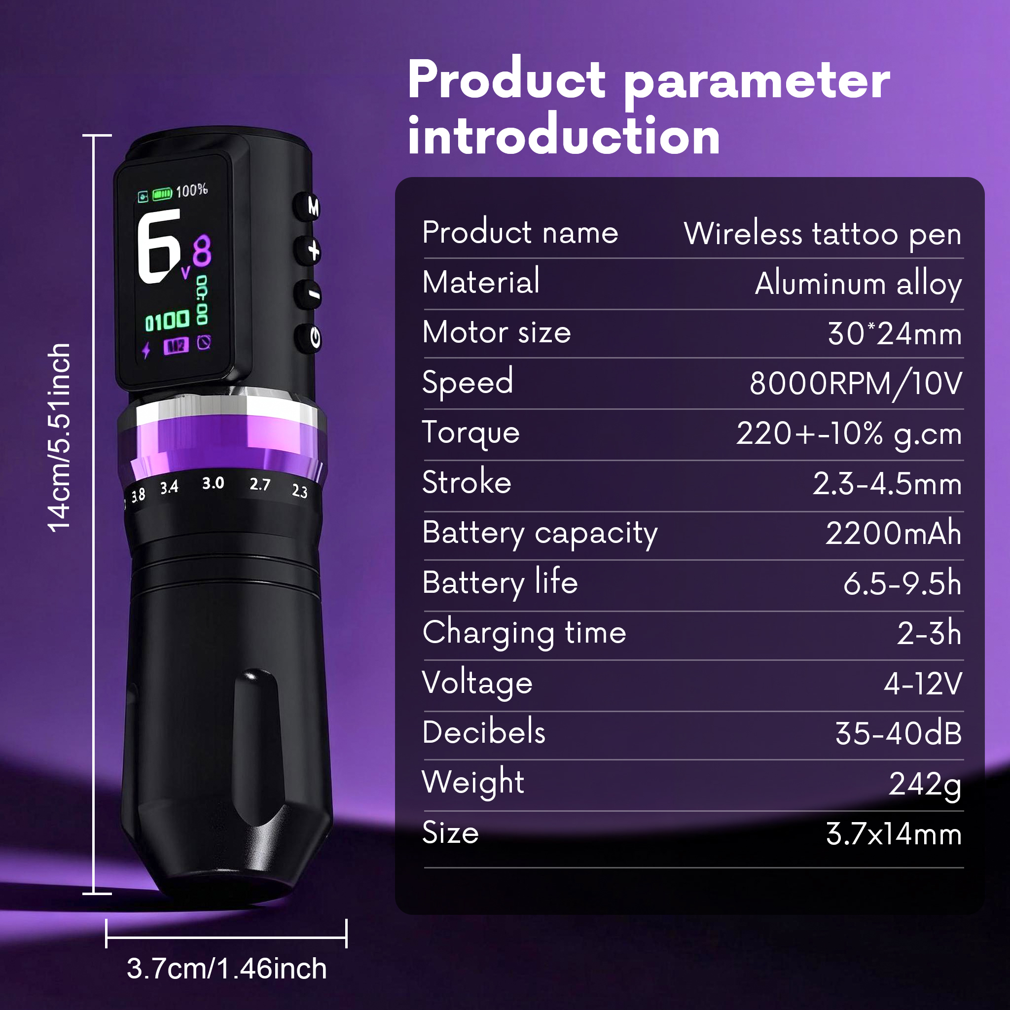 DM Adjustable Stroke Wireless Tattoo Pen Machine