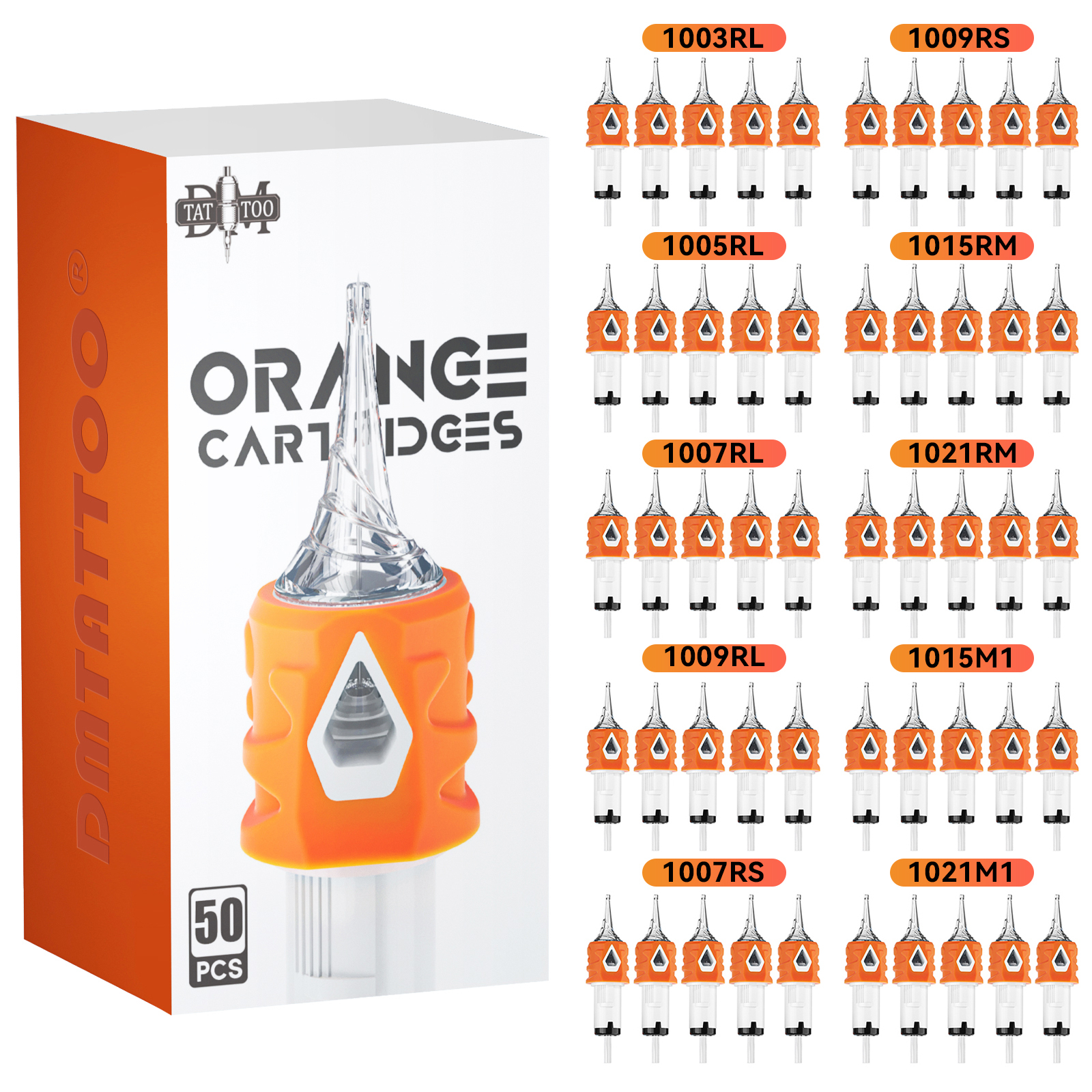 DM New Orange Tattoo Cartridges Custom Needles 50pcs