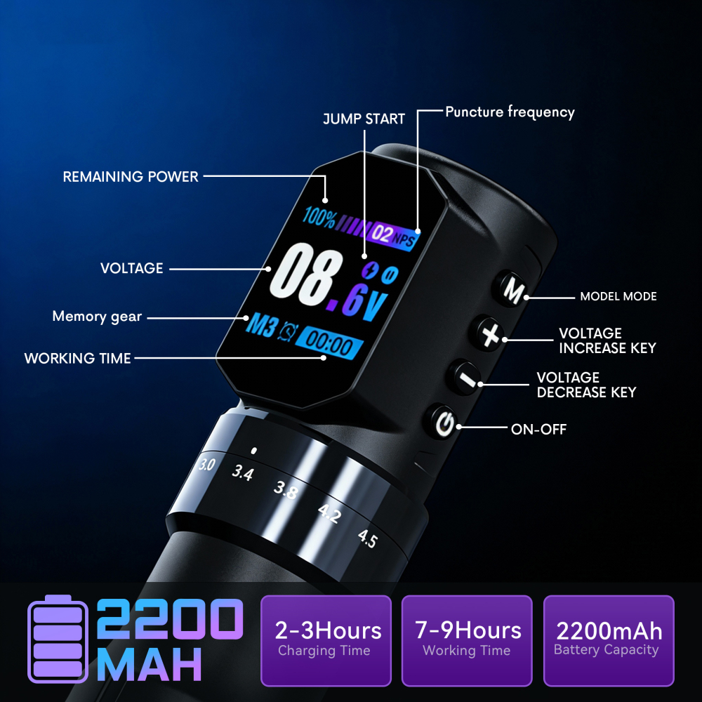 Wireless Adjustable Stroke Tattoo Machine Pen