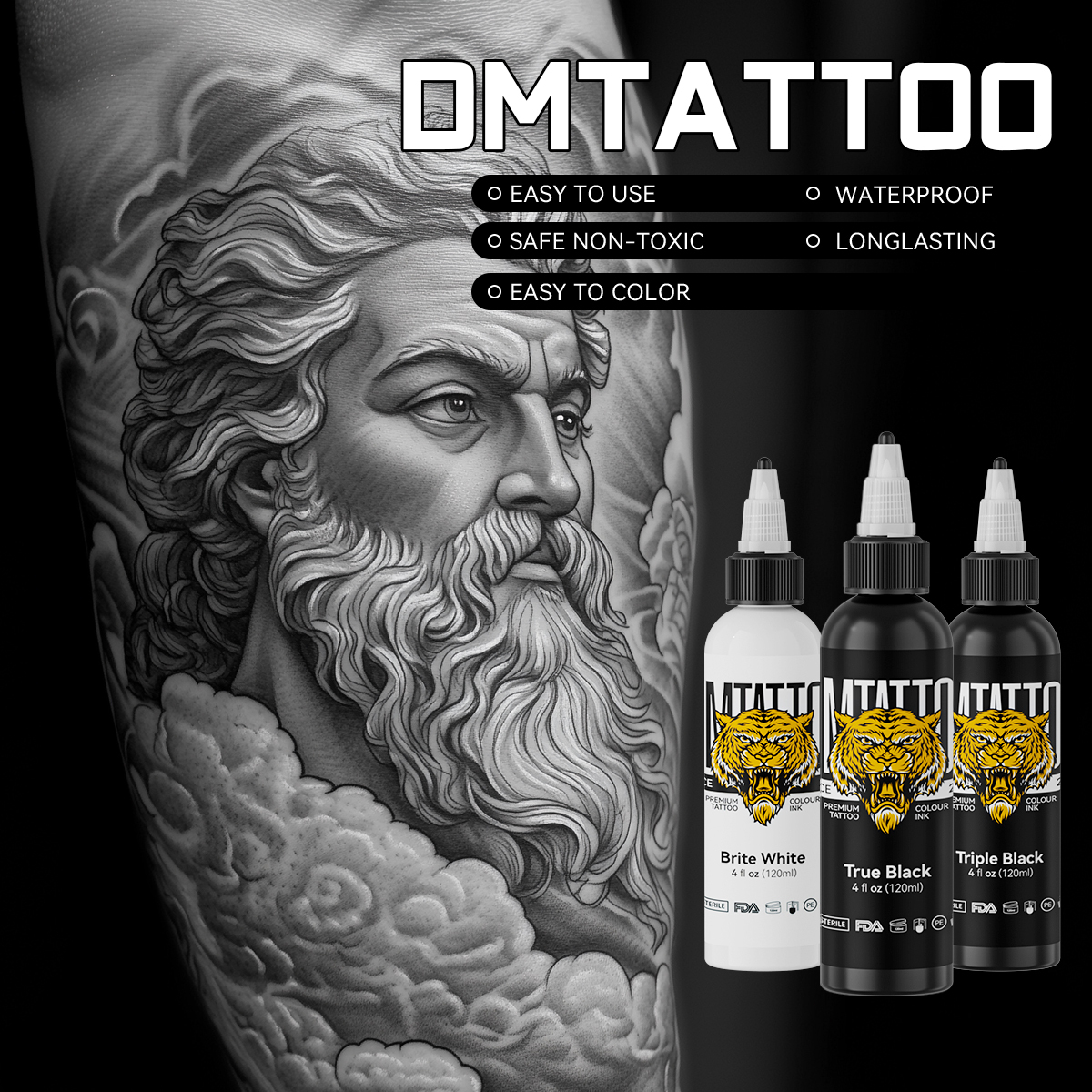 DM Premium Tattoo Black Ink Bottle 9.5oz/280ml