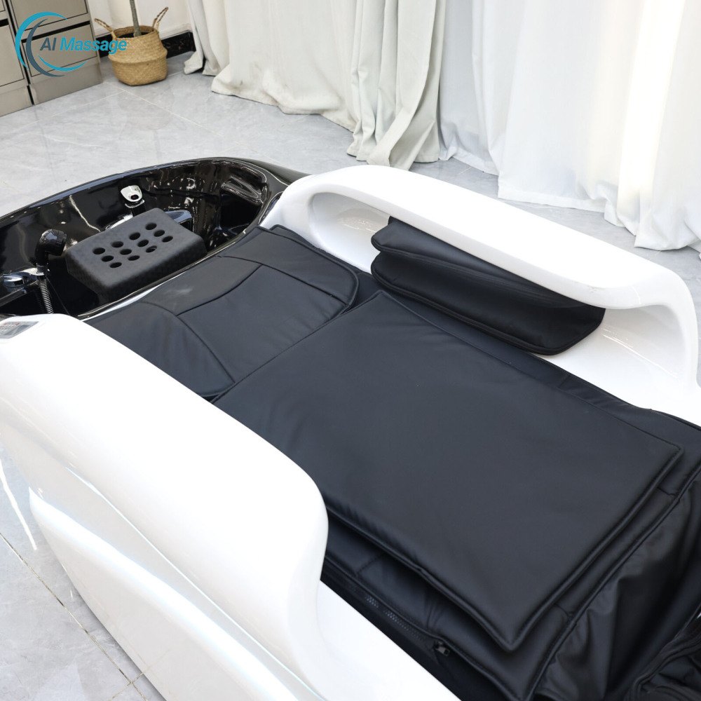 This stylish and elegant smart electric massage shampoo bed is a salon furniture piece for beauty centers and spas, featuring ambient lighting and a water circulation steam function.