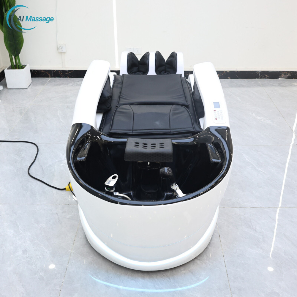 This stylish and elegant smart electric massage shampoo bed is a salon furniture piece for beauty centers and spas, featuring ambient lighting and a water circulation steam function.