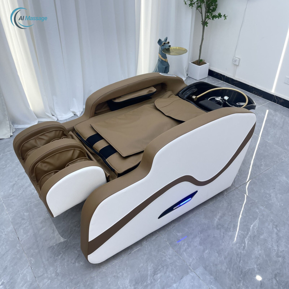 Modern design, multi-functional steaming water circulation electric massage shampoo bed, salon hair treatment bed, spa bed, care equipment.