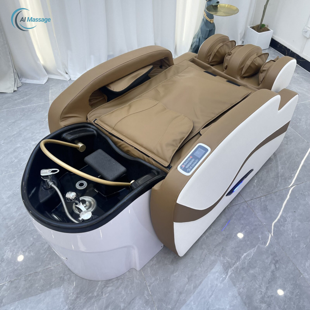 Modern design, multi-functional steaming water circulation electric massage shampoo bed, salon hair treatment bed, spa bed, care equipment.