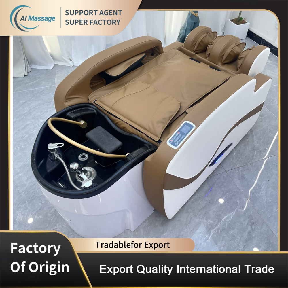 Modern design, multi-functional steaming water circulation electric massage shampoo bed, salon hair treatment bed, spa bed, care equipment.