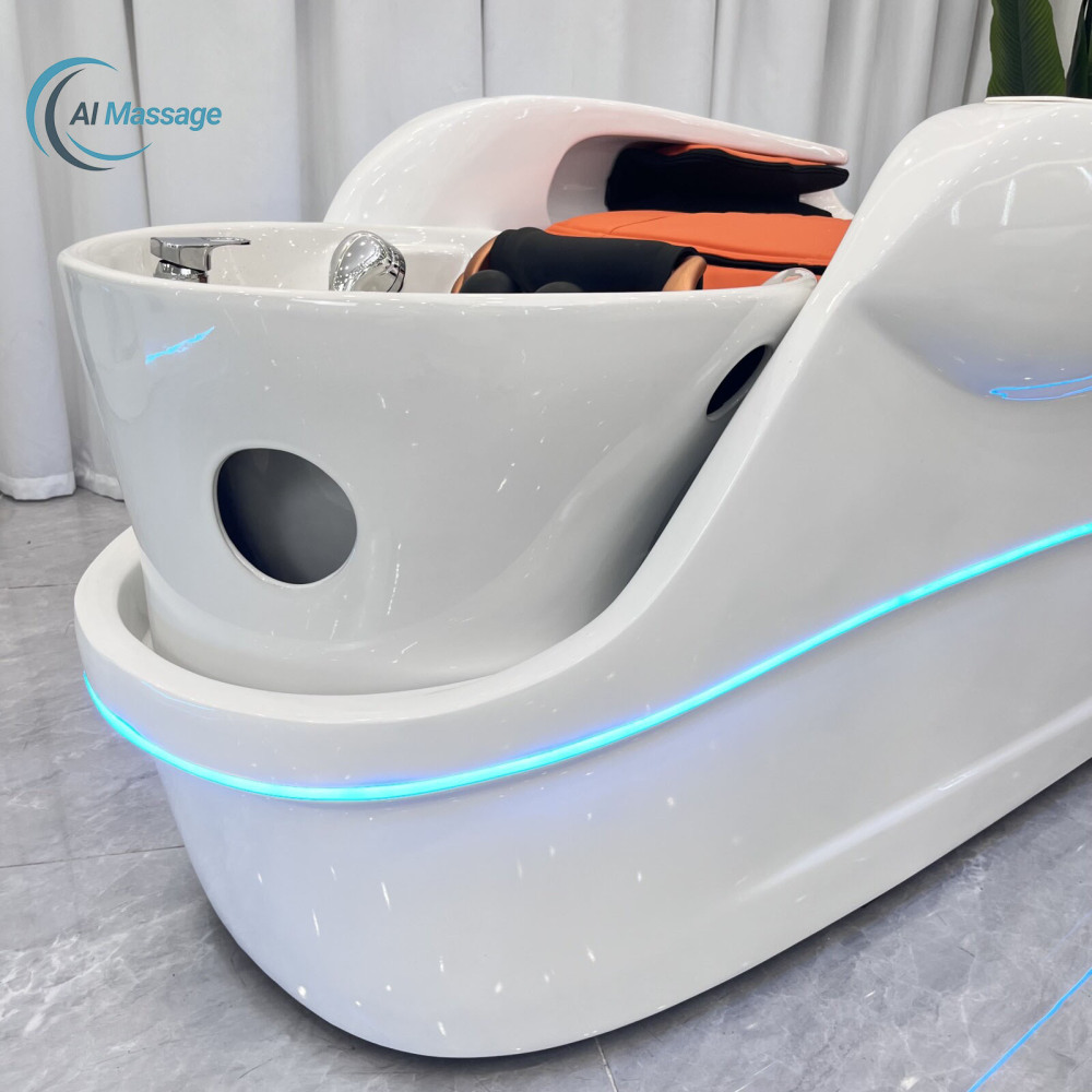 Multifunctional luxury intelligent electric massage bed with steam water circulation function, salon furniture and equipment, hair salon SPA head care and shampooing equipment.