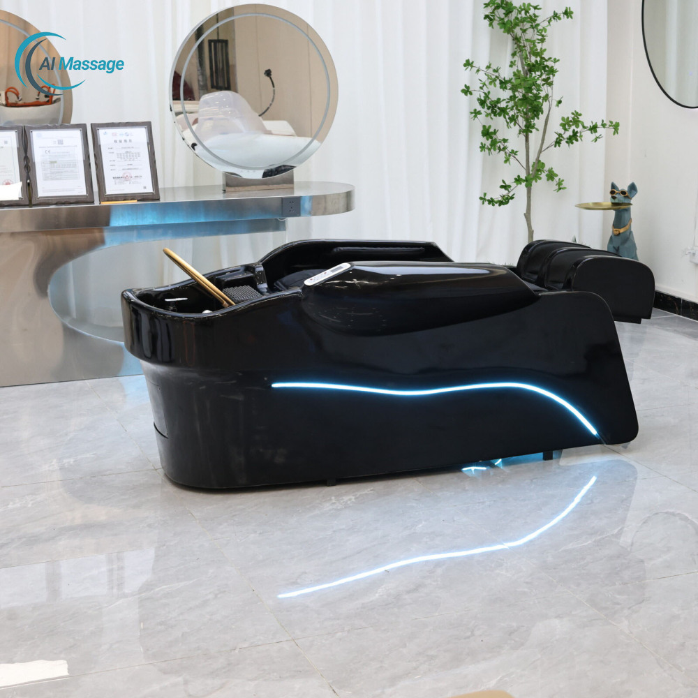 Multifunctional commercial salon furniture, featuring shampoo beds with steam function and electric massage function, as well as beauty center shampoo beds and spa beds.